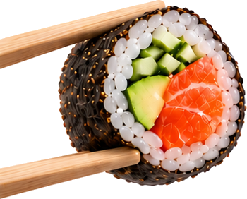 Sushi held by chopsticks